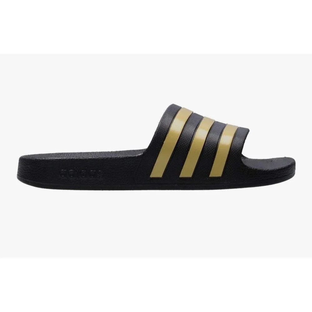 Adidas Adilette Aqua Slides Mens Size 12 Sandal Shoe Black/Gold Metallic EG1758